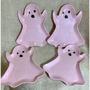 NEW 4 SPOOKY NIGHT pink iridescent GHOST melamine appetizer plates